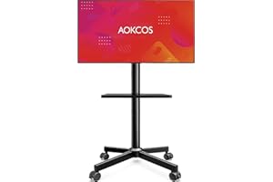 AOKCOS Rolling TV Stand - Mobile TV Stand on Wheels for 32-65 inch Flat/Curved TVs with Tilting, Height Adjustment Portable Rolling TV Cart Hold up to 88 Lbs for Livingroom, Bedroom, Office, Outdoor