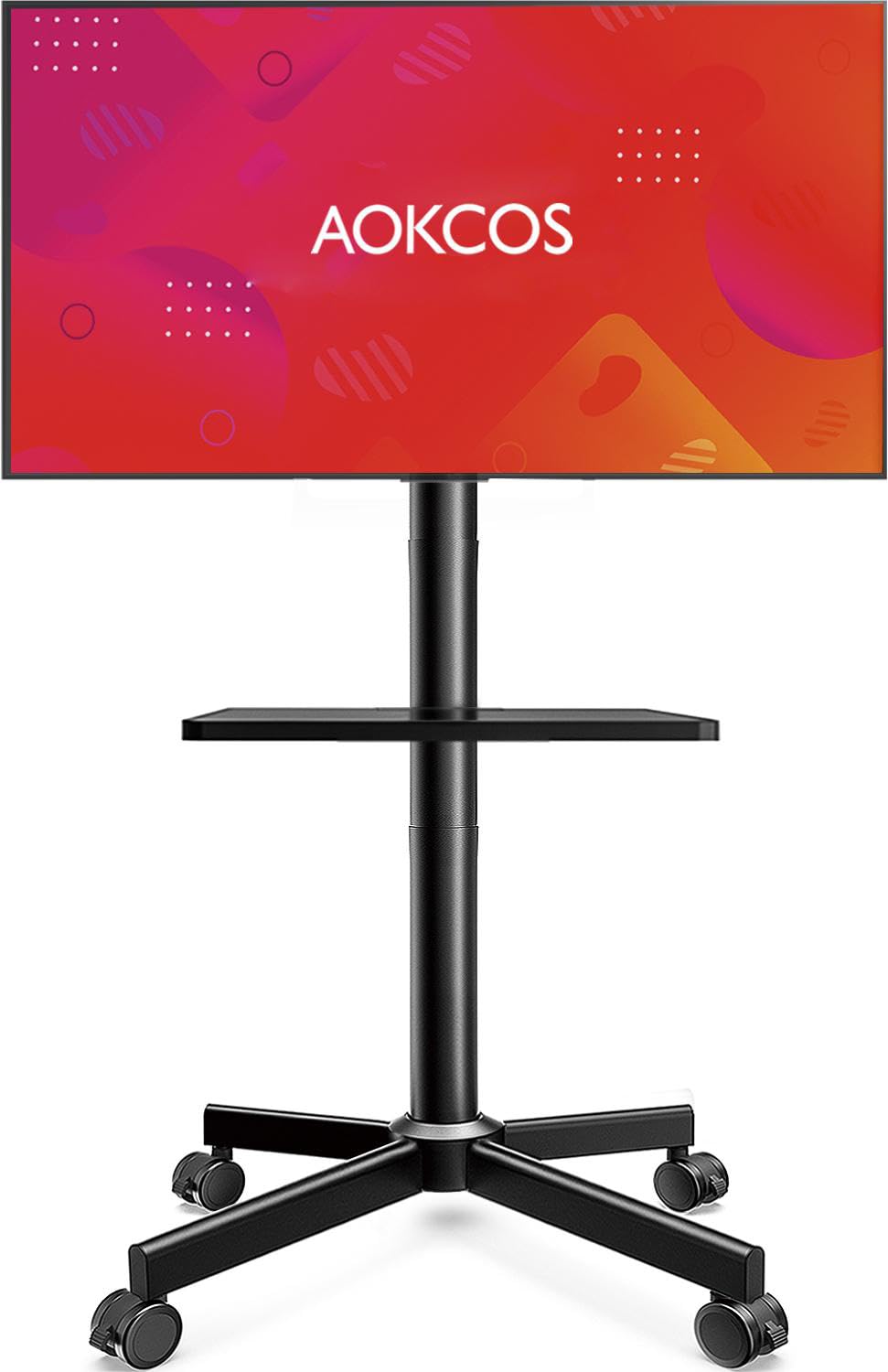 AOKCOS Rolling TV Stand - Mobile TV Stand on Wheels for 32-65 inch Flat/Curved TVs with Tilting, Height Adjustment Portable Rolling TV Cart Hold up to 88 Lbs for Livingroom, Bedroom, Office, Outdoor Image