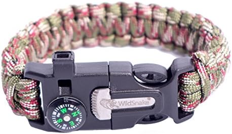 WildSnake Emergency Paracord Survival Bracelets |Set of Tactical Survival Gear |Flint Fire Starter, Whistle, Compass &amp; OUTDOOR Survival-Kit Camping/Fishing/LIFE (Camo/Light Green)