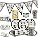 Child's Panda-Monium Birthday Party Supplies Pack Includes: Dessert Plates,Cups,Pennant Garland,Inviting cards,Straws,Napkins and Tablecloth Decorations
