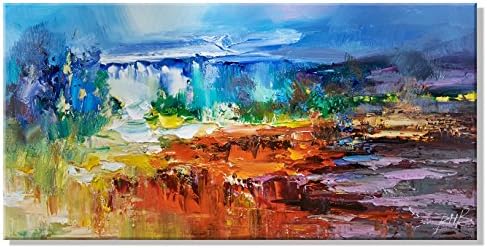 Contemporary Abstract Watercolor Waterfall Trees Painting Scenery Prints on Canvas Nature Wall Art for Modern Home Living Room Decor (16x32inch)