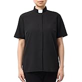 Women's Clergy Shirt Tab Collar Short Sleeve Cotton Blended Stretch Blouse