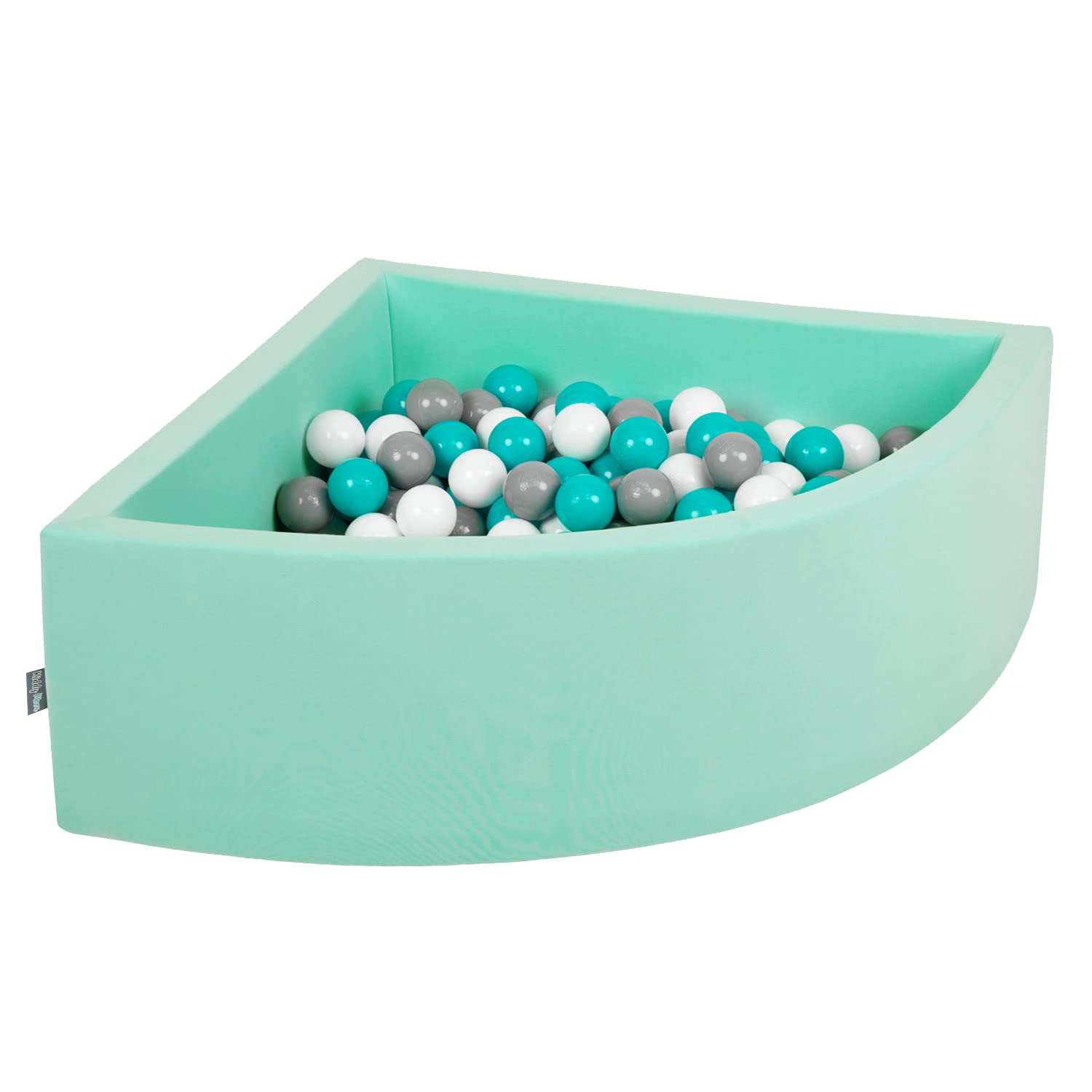 KiddyMoon Soft Ball Pit Quarter Angular 90X30cm/300 Balls ∅ 7Cm / 2.75In For Kids, Foam Ball Pool Baby Playballs, Made In EU, Mint:Grey/White/Turquoise