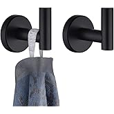 JQK Black Bathroom Towel Hook, Coat Robe Clothes Hook for Bathroom Kitchen Garage Wall Mounted (2 Pack), 304 Stainless Steel 