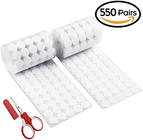 BASA 1100pcs (550 Pairs) 3/4 Diameter Sticky Back Coins with Multi-function Round Tip Scissor, Hook &amp; Loop Self Adhesive Dots Tapes for School Office Home (White)