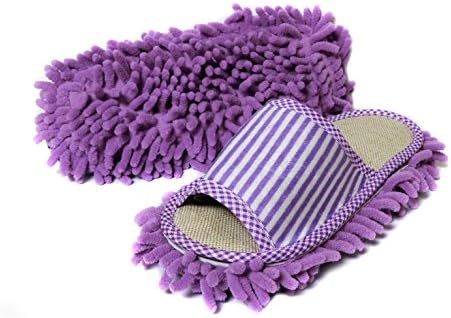 Friendly House Women's Microfiber Floor Cleaning Mop Slippers with Stripes (Suitable for US Women Size 7-9, Purple)