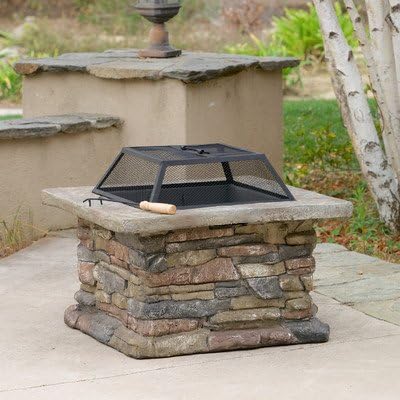 Amazon Com Home Loft Concept Seymour Natural Stone Square Fire Pit Garden Outdoor
