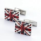 Tiny Susie Men's Vintage UK Flag Pattern Enamel Engraved Silver Plated Wedding Party Engament Cufflinks