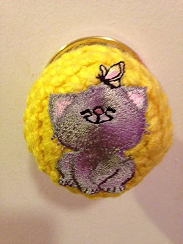 Doorknob Cover Cat handmade crochet butterfly kitten grey yellow kitten iron on patch