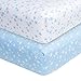 Frenchie Mini Couture Fitted Crib Sheets 100% Cotton, Fits Toddler Mattress, Blue Stars, 28 x 52in, 2-Pack