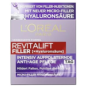 LOreal-Paris-Hyaluron-Day-Cream-Anti-Ageing-Face-Care-with-Micro-Filler-Hyaluronic-Acid-for-Moisture-and-Anti-Wrinkle-Effect-Revitalift-Filler-1-x-50-ml L'Oréal Paris Revitalift Filler, Hyaluronic Day Cream, Anti-Ageing Face Care with Micro-Filler Hyaluronic Acid for…