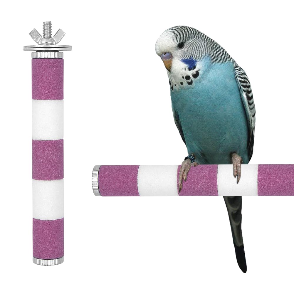 Parrot Perch,15CM Pink&White Color Bird Perch Stand Birdcage Scrub Stand Bar for Bird Parrot Budgies Parakeet Cockatiels Conure Lovebird Cage Paw Grinding Toy
