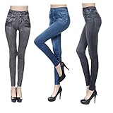 Hellomamma Women Elastic Waist Skinny Jean Jeggings Denim Look Leggings 3Pcs Pack L/XL