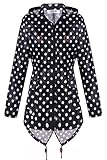 Meaneor Women's Waterproof Raincoat Outdoor Hooded Rain Jacket Black and White Polka Dot M