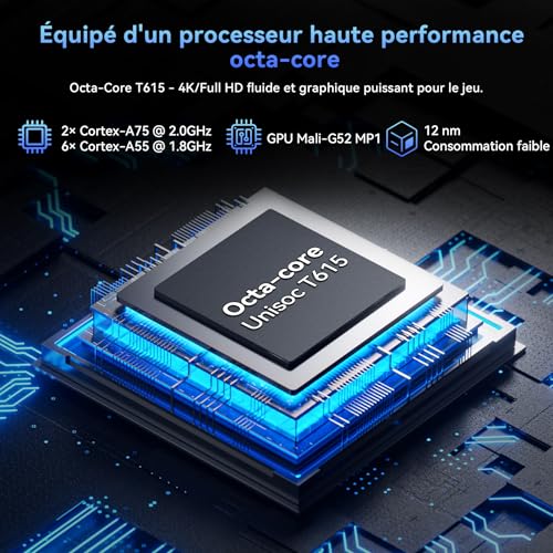TABWEE Android 16 Tablette avec Clavier - 11 Pouces, 24Go+128Go(2To TF), Unisoc T615, 8000 mAh, 13 MP+5 MP, Gemini AI, Widevine L1, 5G WiFi, Claviers, Souris, Stylet et Tablette Tactile - Bleu
