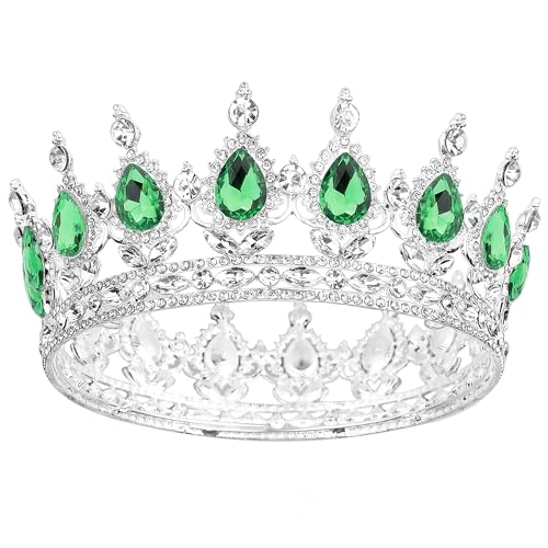 Papoopy Crown for Women, Queen Crown Tiara for Birthday Party (Silver Green)