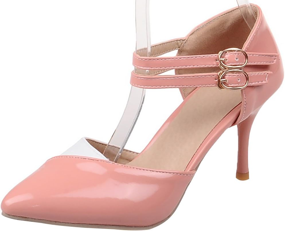 Onlycherry Women's Color Contrast Patent Leather Aagrarian Ankle-strap Buckle Stiletto High Heels Dress Sandals