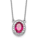 2.20 Carat (ctw) Ruby Oval Drop Pendant Necklace in 14K White Gold with Diamonds and Chain