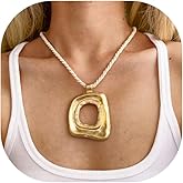 NFVITLP Boho Choker Necklaces for Women Bohemian Gold Chunky Circle Square Pendant Long Vintage Necklace Statement Accessories Creative Jewelry for Women