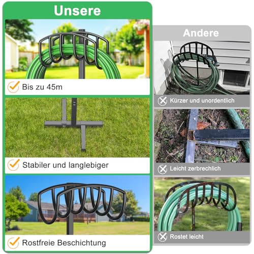 iRhodesy 109.5 cm Garden Hose Holder, Stable Garden Pipe Stand, Simple Style Hose Holder, Freestanding, Removable Metal Water Hose Stand, Hose Stand for Yard, Lawn Place