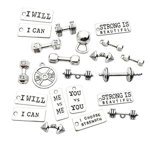 Sports Charms-100g (about 32pcs) Strength Tags Kettle bell dumbbell barbell weight mix charms Sport charm Fit DIY…