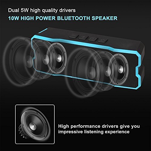 Waterproof Bluetooth Speaker,POWERIVER Portable 4.1 Bluetooth Computer Outdoor Speakers with MP3 Player 15W IPX65 for iPhone iPad and Pod (Blue)