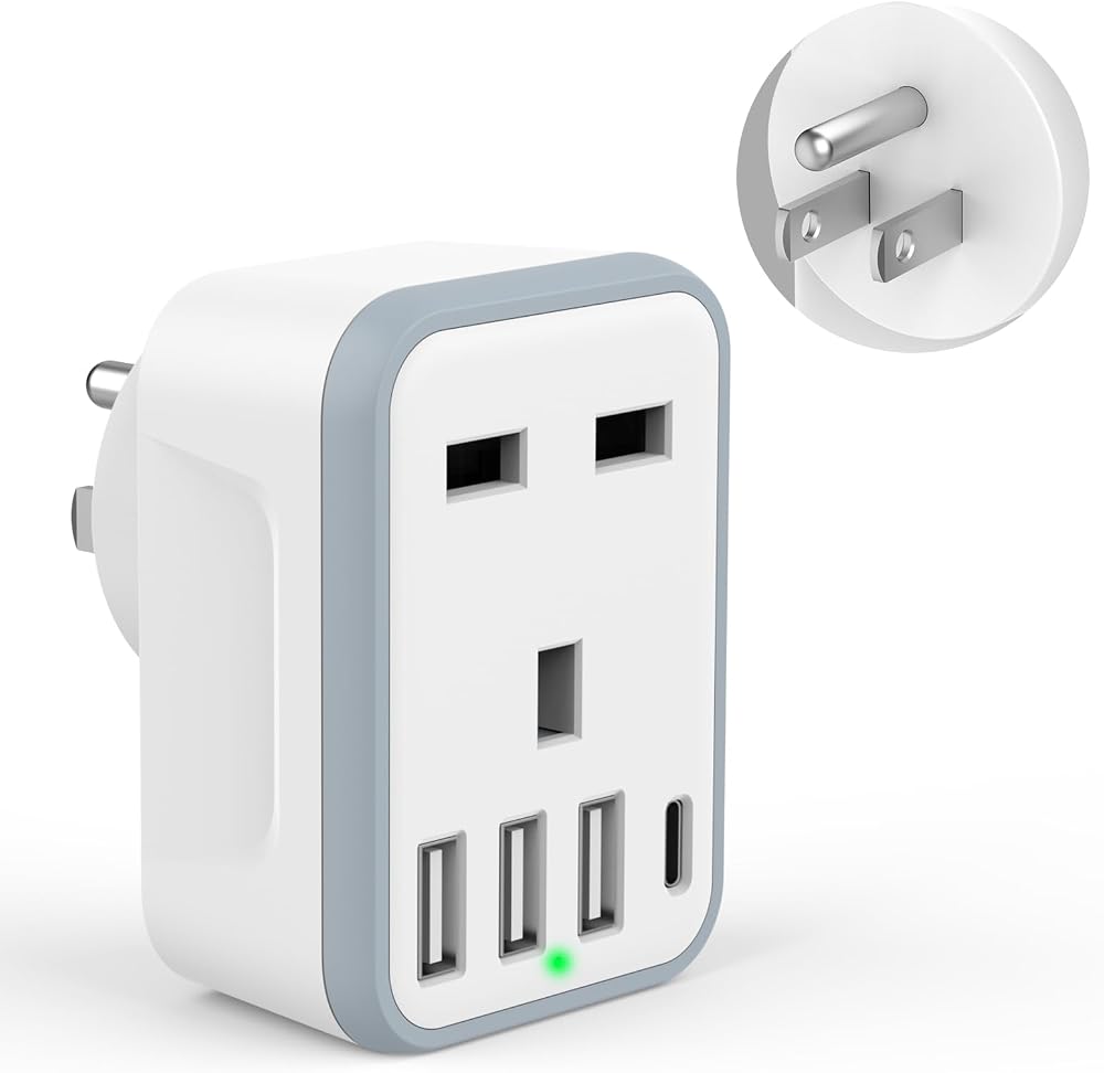 Loydia UK to US Plug Adaptor 5 in 1 with 3 USB & USB C Ports 2500W