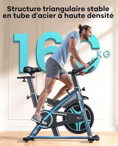 TOPUTURE Apartment Bike, LCD Display and APP Compatible, 100 Adjustable Resistance, Silent Indoor Bike with Damping System, Heart Rate, Capacity 160kg