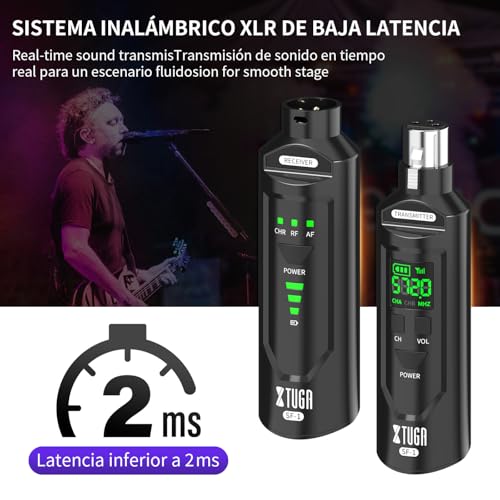 XTUGA UHF Sistema de Micrófono Inalámbrico XLR Transmisor y Receptor Receptor transmisor XLR inalámbrico con alimentación Fantasma de 48V para micrófonos dinámicos/de Condensador SF-1