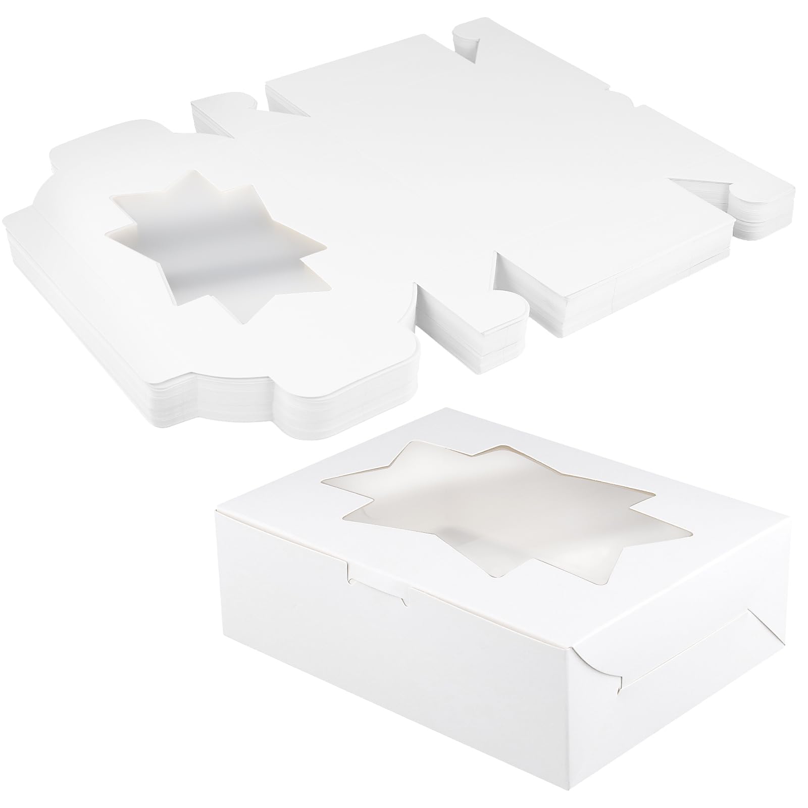 MAHIONG 60PCS Cookie Boxes, White Bakery Boxes with Window, 20.5 x 15.5 x 6.5cm Dessert Treat Boxes, Gift Packing Box for Cookies, Brownies, Macarons