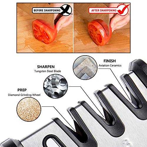 Professional Kitchen Knife and Scissor Sharpener, 4 Stage Professional Manual Sharpening Tool can Help to Repair, Restore, and Polish Blades