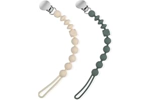 MINMUNJIU One-Piece Silicone Pacifier Clip Holder, Set of 2 Soft Flexible Pacifier Clips Binky Clips for Boys and Girls, Baby Newborn Essentials, Birthday Christmas Shower Gift(Sage, Cream White)