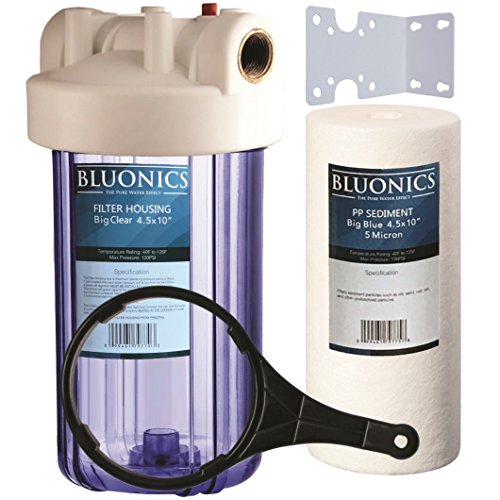 BLUONICS 10" Big Blue Whole House Water Filter 5 Micron Sediment Cartridge for Rust, Iron, Sand, Dirt, Sediment and Undissolved Particles with CLEAR BLUE TRANSPARENT HOUSING