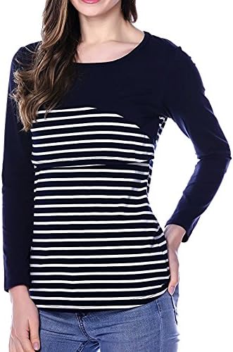 Chulianyouhuo Breastfeeding Shirt Striped Patchwork Long Sleeve Maternity Breastfeeding and Nursing Tops