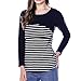 Chulianyouhuo Women's long sleeves stripes obstetric care tops breastfeeding t-shirts (M, Navy Blue)
