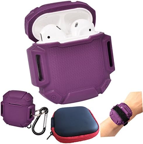 UOSOSO AirPods Case Protective Silicone Cover and Skin with Carrying Bag Travel Case for Apple Airpods Charging Case (Purple)