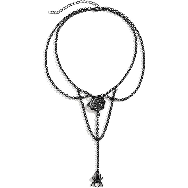 Collana Con Ciondolo Ragno Gothic Halloween – Gioiello Pendant In Lega, Nero/Rosso, Catena Lunga 70 Cm, Per Costumi E Look Alternativi, Regalo Tema Horror