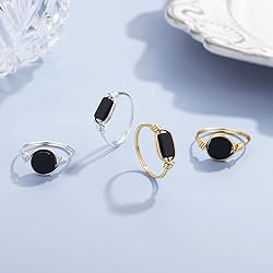 Fiklon Black Onyx Rings Crystal Rings for Women