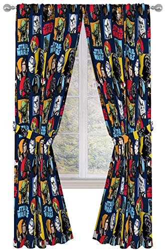 Jay Franco Star Wars Galactic Grid 84" inch Drapes 4 Piece Set - Beautiful Room DÃ©cor & Easy Set up - Window Curtains Include 2 Panels & 2 Tiebacks (Official Star Wars Product)