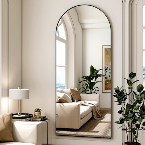 BEAUTYPEAK Full Length Mirror 165x60cm Large Arch Floor Mirror with Stand Arched Full Body Mirror Standing Hanging or Leaning Wall for Bedroom/Entryway, Black