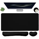 Large Mouse Pad and Keyboard Wrist Rest, Desk Pad for Keyboard and Mouse, 4-in-1 Large Gaming Mouse Pad with Wrist Support, Desk Mat for Home Office Study Game-Black