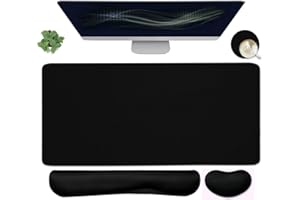 YUNOBLE Large Mouse Pad and Keyboard Wrist Rest, Desk Pad for Keyboard and Mouse, 4-in-1 Large Gaming Mouse Pad with Wrist Support, Desk Mat for Home Office Study Game-Black