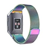 bayite For Fitbit Ionic Bands, Stainless Steel Milanese Loop Metal Replacement Strap with Unique Magnet Lock Accessories for Fitbit Ionic Small Pearlescent
