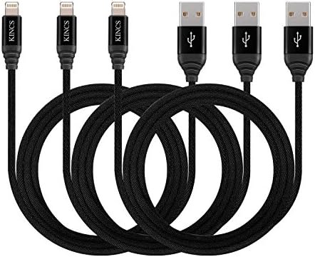 KINCS Nylon Braided Lightning Charging Charger Cable for iPhone, iPad-3 Pack (3ft, 6ft, 8ft) (Black)