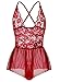 JuicyRose Women Lingerie Teddy Sheer Lace Halter Babydoll (Red, US L/Tag XL)