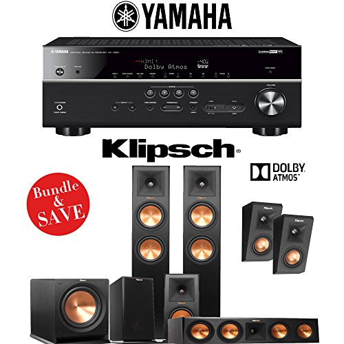 Klipsch RP-260F 5.1.2-Ch Reference Premiere Dolby Atmos Home Theater Speaker System with Yamaha RX-V685BL 7.2-Channel 4K Network A/V Receiver