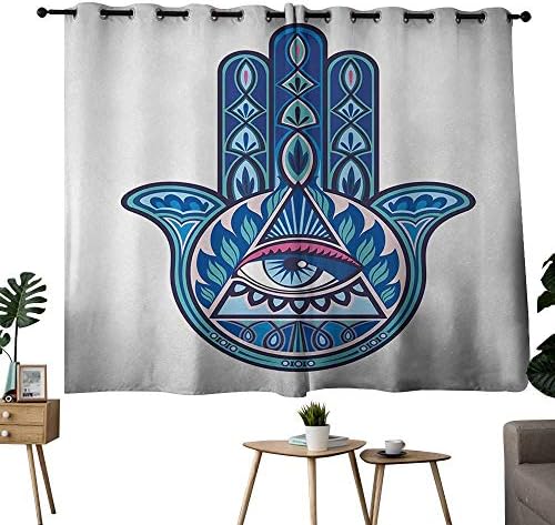 NUOMANAN Curtains for Bedroom Evil Eye,Vibrant Design Hamsa Hand with Evil Eye in Triangle Esoteric East Cure,Blue Turquoise Pink,Blackout Thermal Insulated,Grommet Curtain Panel Set of 2 42"x72"