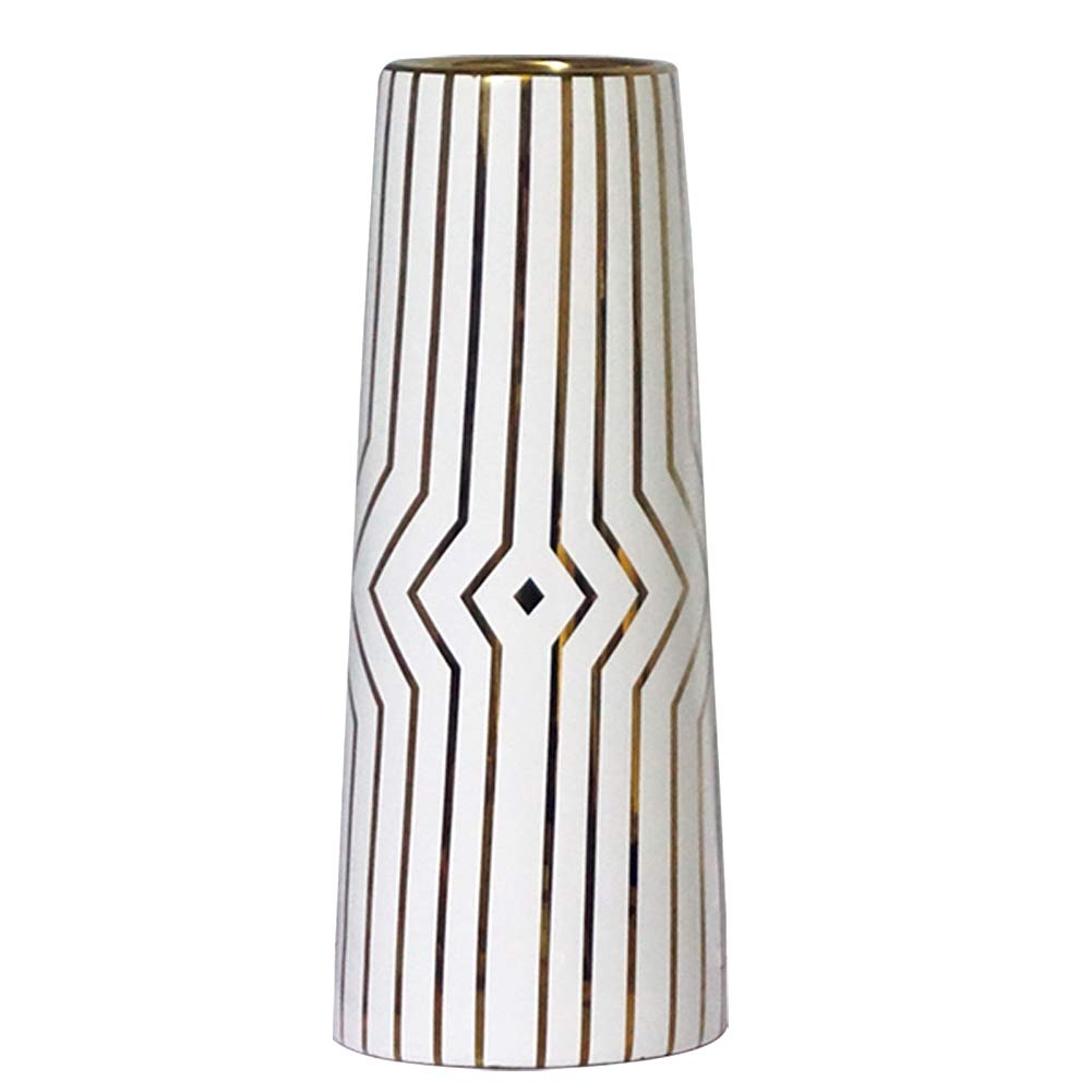 LIONWEI LIONWELI 12" White Gold Stripe Finish Ceramic Flower Vase Home Decor Vase and Table Centerpieces Vase - Ideal Gifts for Friends and Family, Christmas, Wedding, Bridal Shower