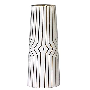 LIONWEI LIONWELI 12" White Gold Stripe Finish Ceramic Flower Vase Home Decor Vase and Table Centerpieces Vase - Ideal Gifts for Friends and Family, Christmas, Wedding, Bridal Shower