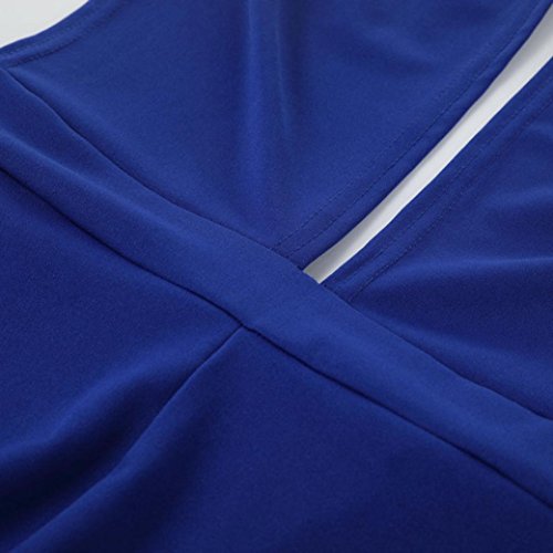 Minisoya Women Cut Out Off Shoulder Strapless Romper Playsuit Casual Solid Backless Wide Leg Jumpsuit Pants Clubwear (Blue, M)
